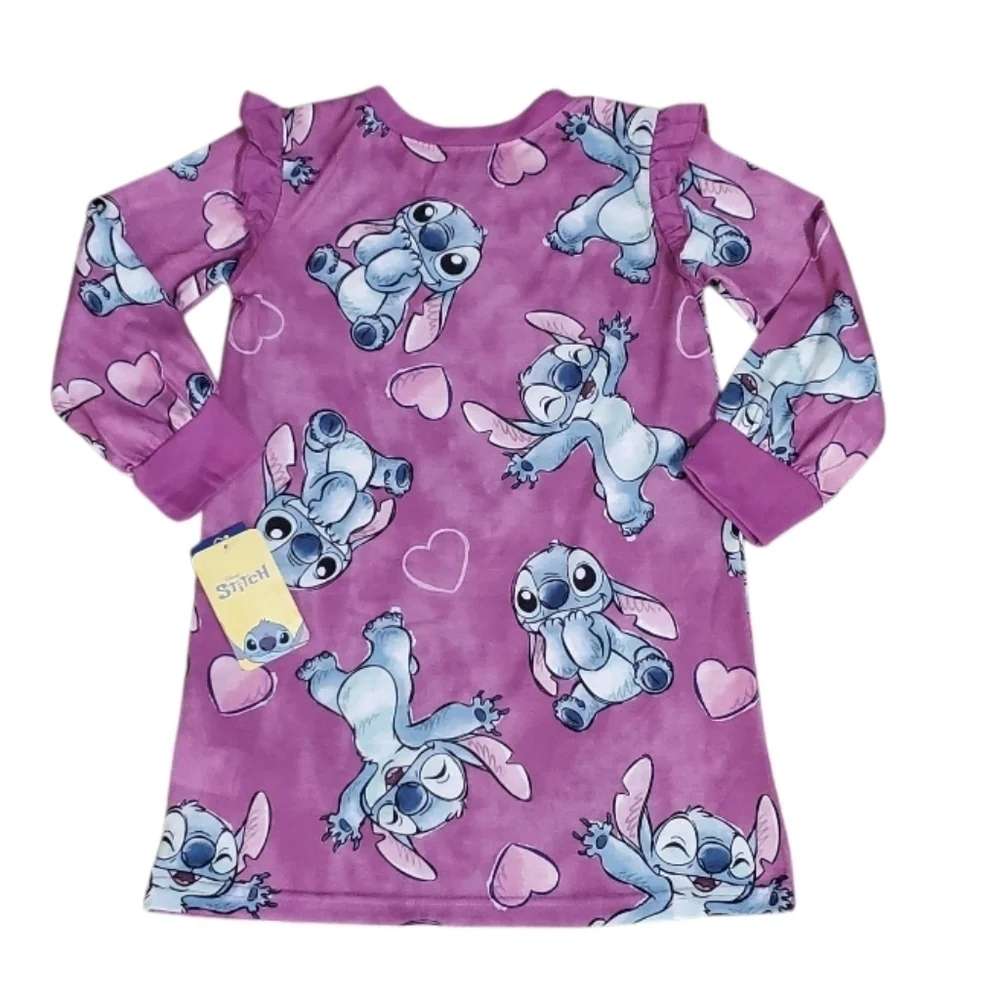 NWT Disney Kids Girl's Long Sleeved Stitch Nightgown Pajamas XS 4/5